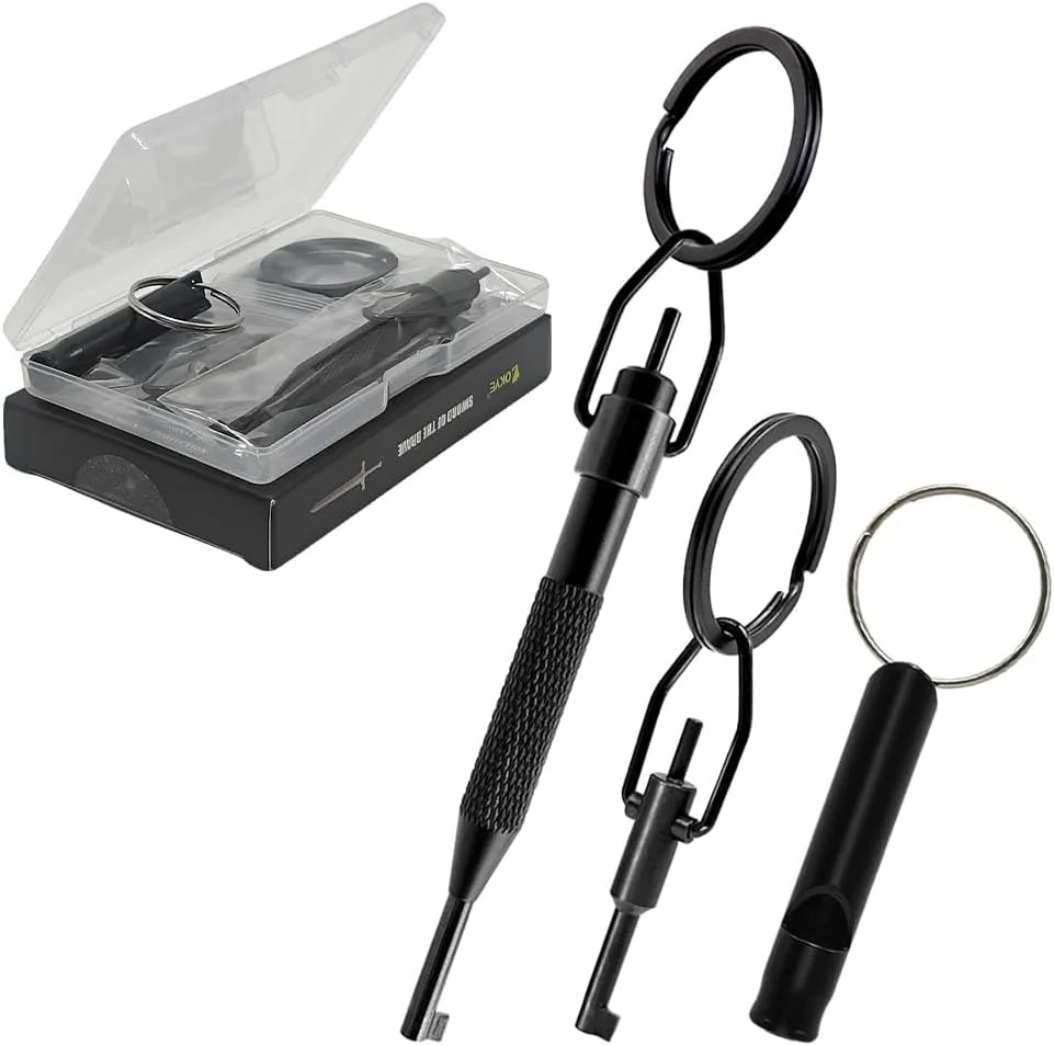 AOKYE Dual Handcuff Keys Kit — long key, short key, survival whistle and packaging case